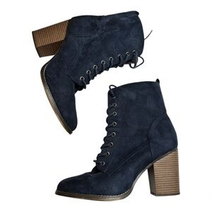 Candie's Navy Blue Suede Lace-Up Boots Womens Size 10